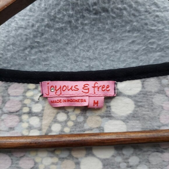 Joyous & Free Womens Printed Top With Beaded Cuffs Size M 90% Cotton 10% Spandex - Picture 2 of 6